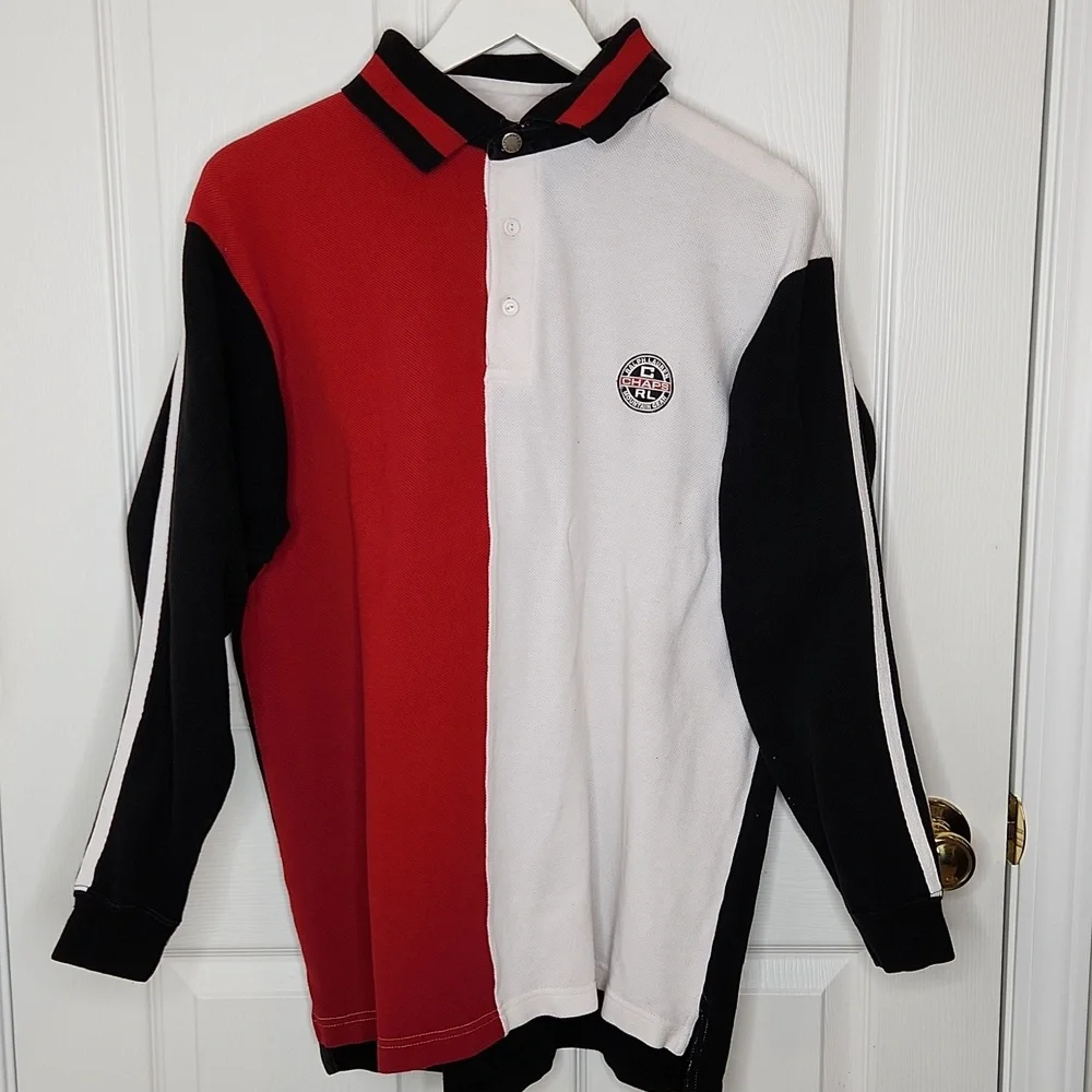 Men's vintage Chaps Ralph Lauren Polo Shirt longsleeve pique colorblock size M